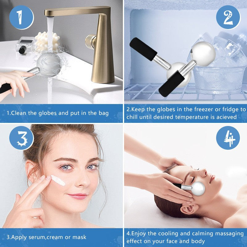 Luxury Stainless Steel Ice Facial Massage Roller — Cryo Stick Cooling Massager for Face Lifting & Depuffing