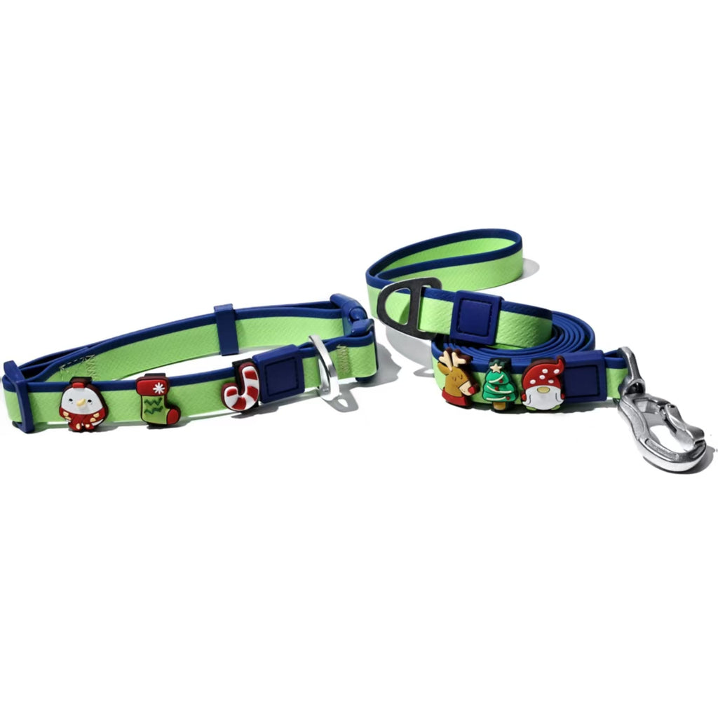 Dual-Color Embossed Pet Leash Set — Waterproof PVC Collar & Leash with DIY Accessories for Dogs