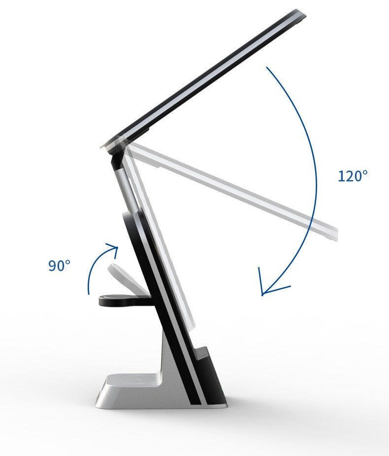 Image 1: "LED desk lamp with wireless charger multifunctional charging light"
Image 2: "Adjustable desk lamp with built-in wireless phone charging base"
Image 3: "LED desk light with flexible gooseneck and wireless charger"
Image 4: "Desk lamp charging phone wirelessly with adjustable brightness"
Image 5: "Multifunctional LED lamp with wireless charging and USB port"
Image 6: "Touch control desk lamp with wireless phone charger base"
Image 7: "Eye-caring LED desk lamp with integrated wireless charging"