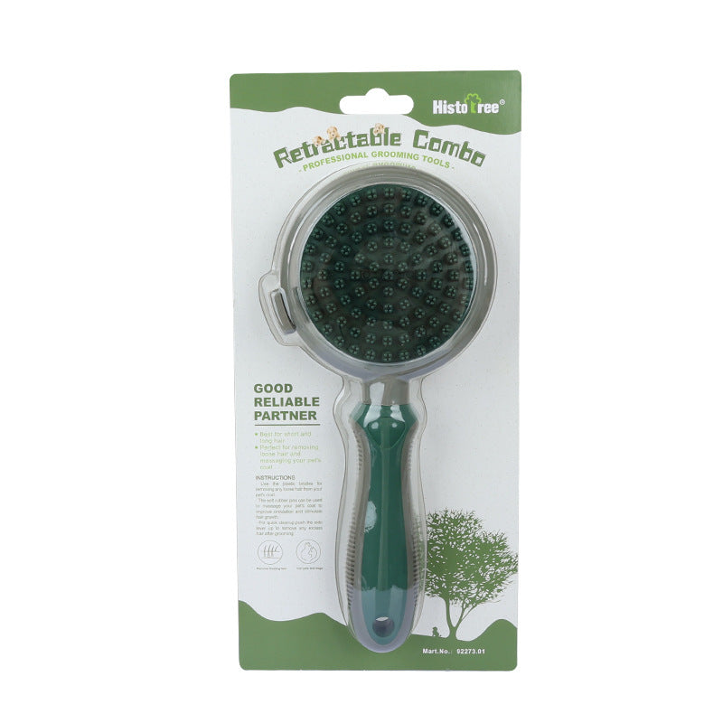 Image 1: "Pet hair removal comb self-cleaning slicker brush for cats and dogs"
Image 2: "Double-sided pet grooming brush with slicker and massage comb"
Image 3: "Self-cleaning pet comb with one-click hair release button"
Image 4: "Pet slicker brush removing tangles and mats from cat fur"
Image 5: "Two-sided grooming comb with massage pins for dogs"
Image 6: "Self-cleaning pet hair removal brush with ergonomic handle"
Image 7: "Pet grooming comb showing slicker brush and massage sides"
Image 8: "Double-sided