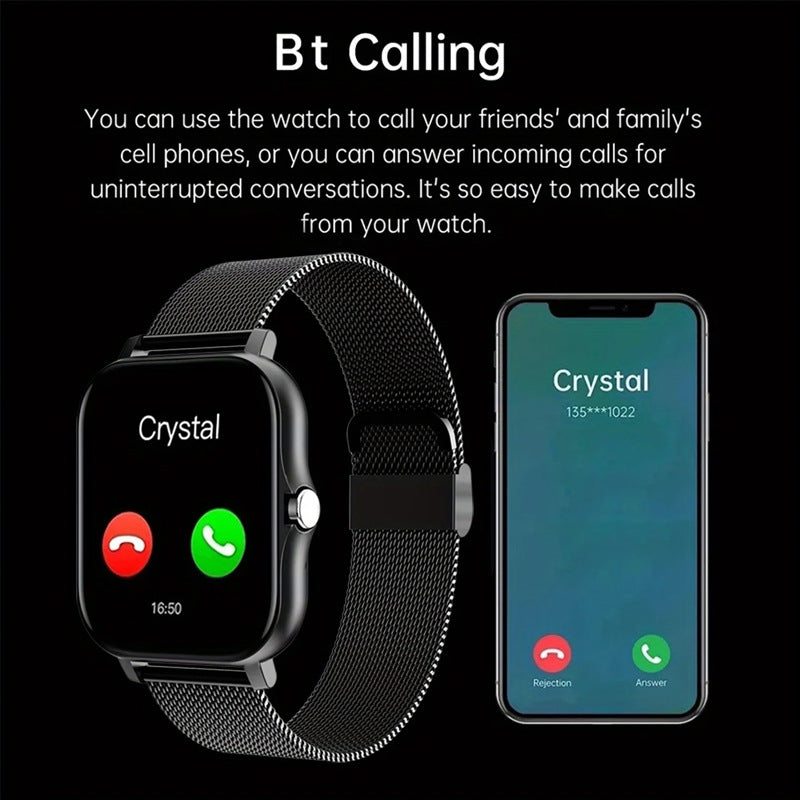 "Bluetooth calling smart watch with 1.44 inch touch screen"
"Smart watch making phone call hands-free"
"Full touch screen fitness watch with Bluetooth calling"
"Unisex smart watch with heart rate monitor"
"Water resistant Bluetooth calling smart watch"
