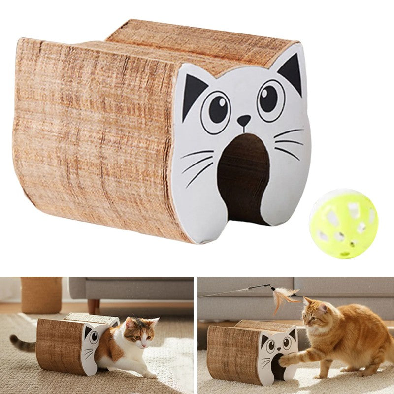 PawKurl Accordion Cat Scratcher Toy – 3-in-1 Honeycomb Scratcher, Bell Ball Track & Cat Bed