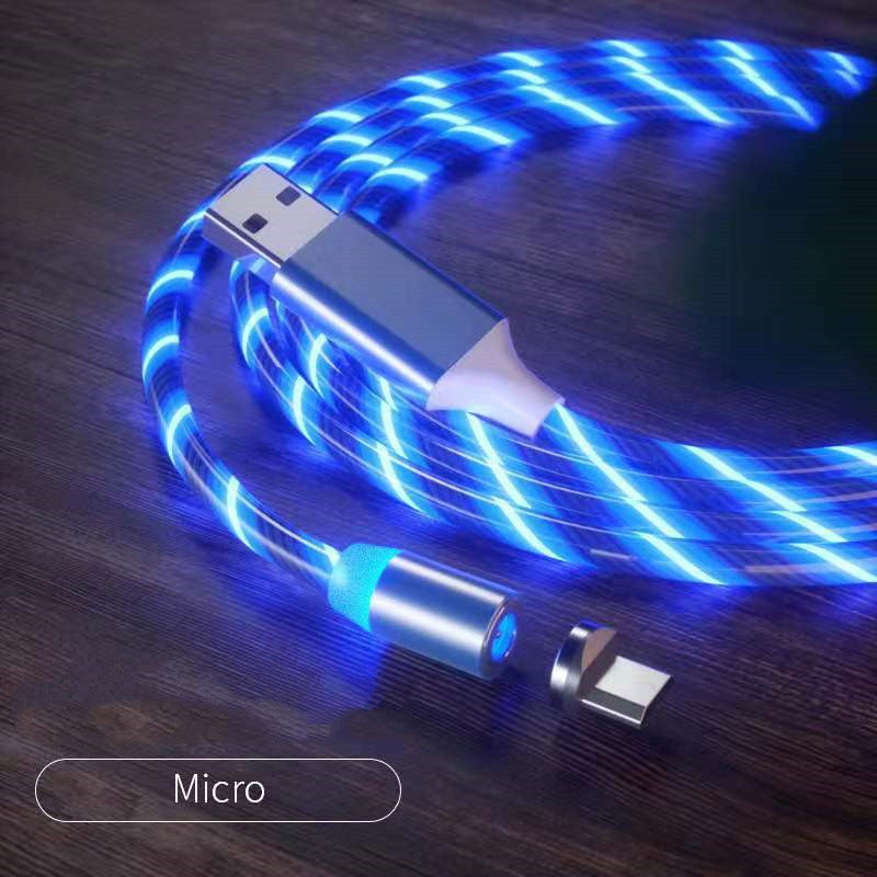 mage 1: "3-in-1 LED magnetic charging cable with flowing light streamer"
Image 2: "Magnetic charging cable with LED lights for iPhone Android USB-C"
Image 3: "Light-up charging cable showing LED streamer effect while charging"
Image 4: "Magnetic connector tips for Lightning USB-C and Micro-USB"
Image 5: "3-in-1 magnetic cable with nylon braided design and LED lights"