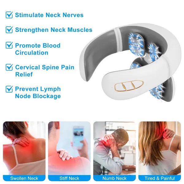 Luxury EMS Cervical Neck Massager with Heat — 8 Heads, 6 Modes, Remote Control & Voice Prompt