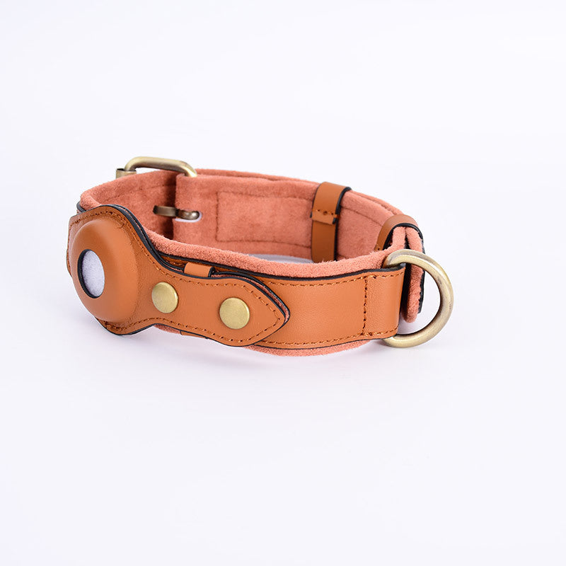 PawShield Leather GPS Tracker Collar Set – AirTag Compatible Dog Collar with Protective Case | 4 Colors, 3 Sizes