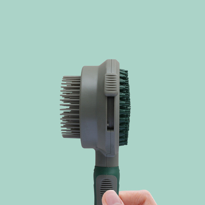 Image 1: "Pet hair removal comb self-cleaning slicker brush for cats and dogs"
Image 2: "Double-sided pet grooming brush with slicker and massage comb"
Image 3: "Self-cleaning pet comb with one-click hair release button"
Image 4: "Pet slicker brush removing tangles and mats from cat fur"
Image 5: "Two-sided grooming comb with massage pins for dogs"
Image 6: "Self-cleaning pet hair removal brush with ergonomic handle"
Image 7: "Pet grooming comb showing slicker brush and massage sides"
Image 8: "Double-sided