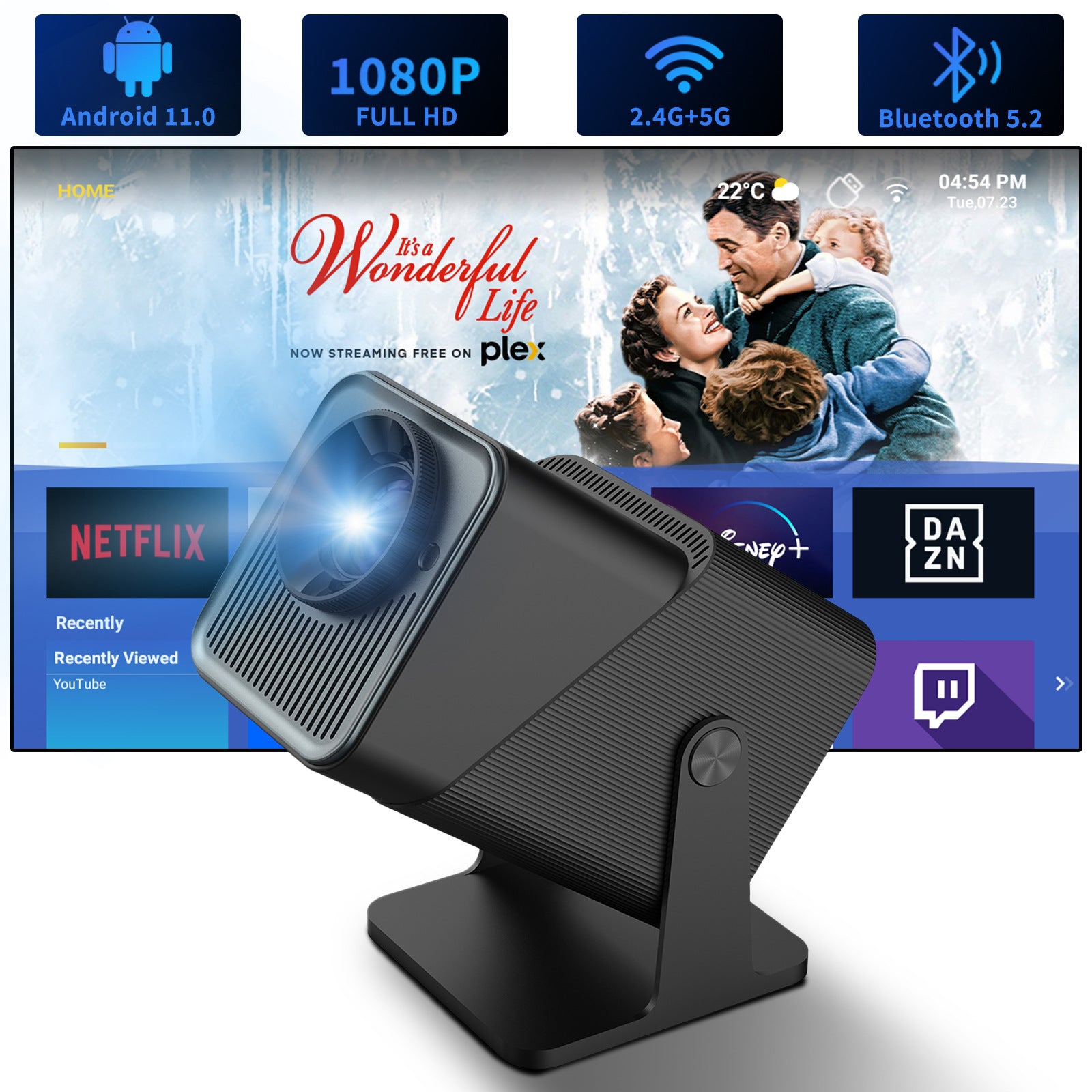 CinemaVision™ PTZ Mini Projector — 720P Smart Home Theater with Pan-Tilt Design