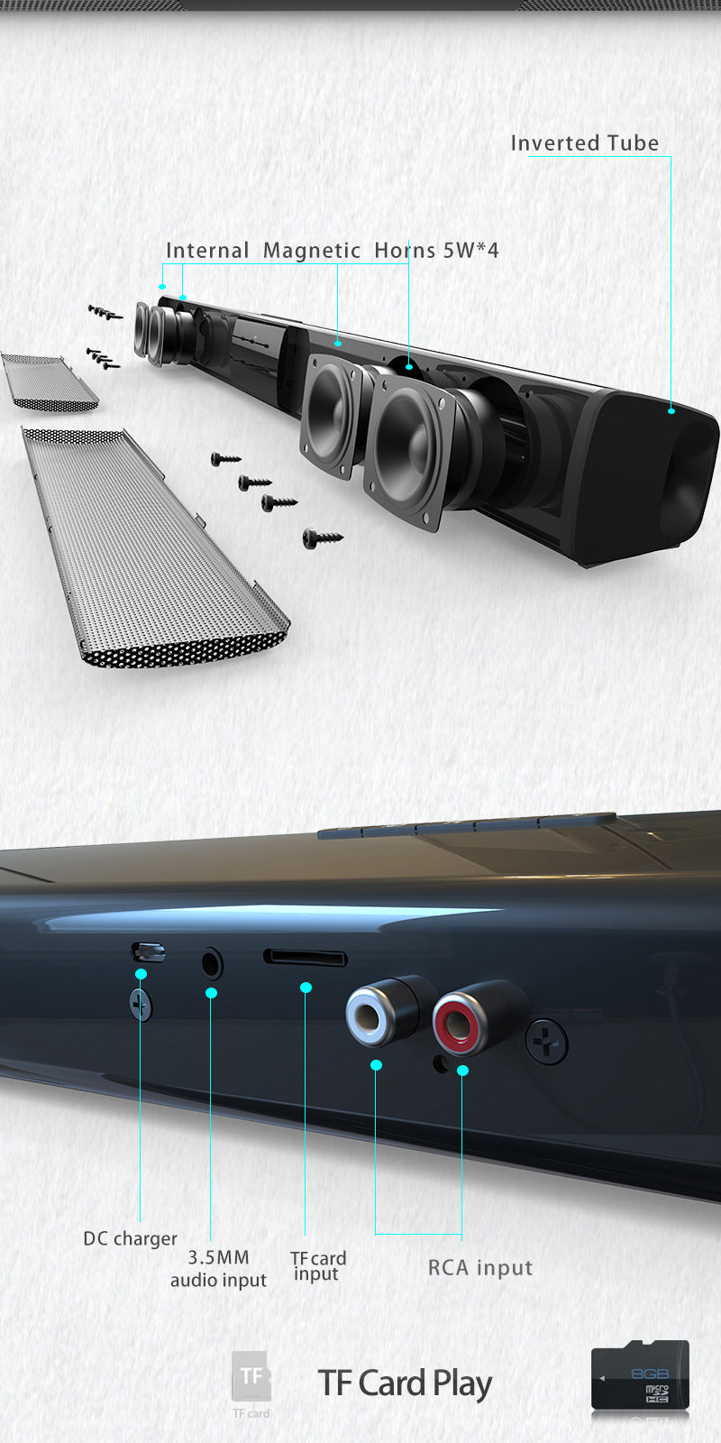 Home Theater Bluetooth Speaker System — 330mm & 550mm, Remote Control, Deep Bass, Black