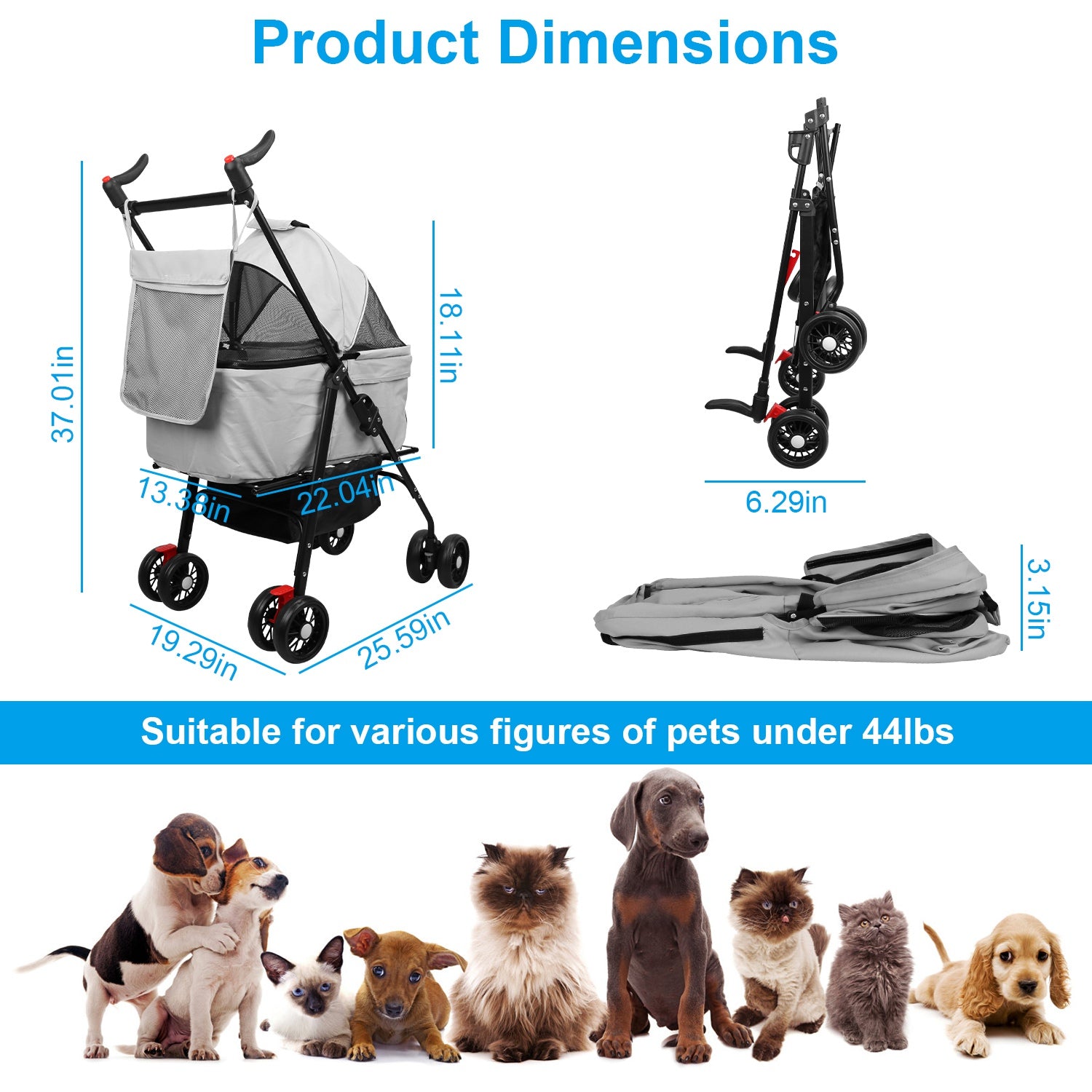 Premium 4-Wheel Foldable Pet Stroller — Travel Jogger with Removable Carrier & Storage