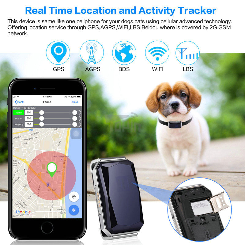 PawDrop GPS Pet Tracker – Real-Time Anti-Lost Dog & Cat Collar Device with SOS, Geofence & Voice Monitor