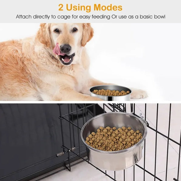Stainless Steel Hanging Pet Bowl — Detachable Crate Food & Water Bowl for Dogs, Cats & Small Pets