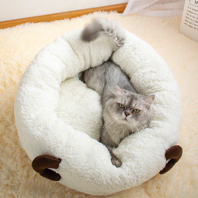 Premium Lamb Wool Round Pet Bed — Deep Sleep Donut Nest, Ultra-Soft, 3 Sizes