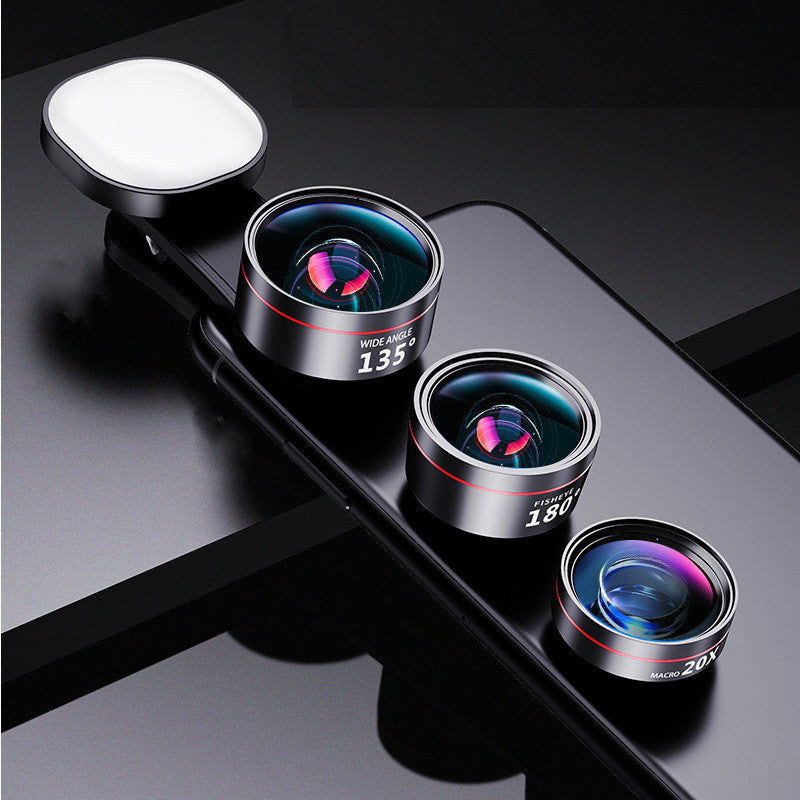 Luxury Pro Creator Smartphone Lens Kit with LED Fill Light — Wide Angle, Macro & Fisheye | 4K HD