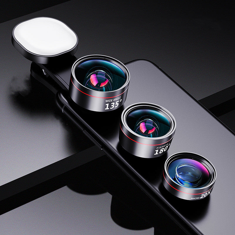 Luxury Pro Creator Smartphone Lens Kit with LED Fill Light — Wide Angle, Macro & Fisheye | 4K HD