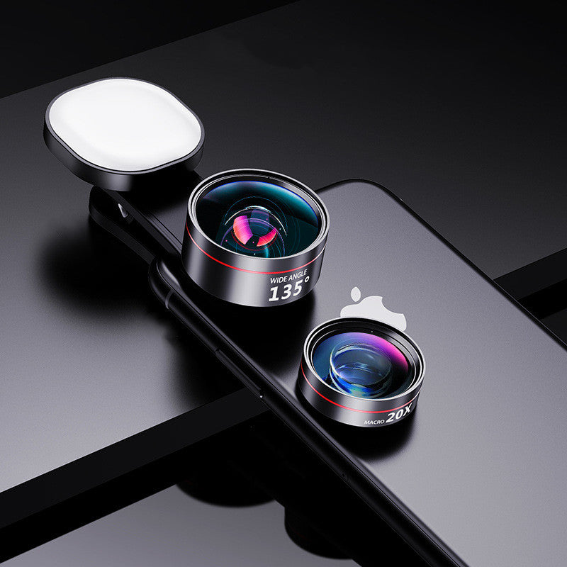 Luxury Pro Creator Smartphone Lens Kit with LED Fill Light — Wide Angle, Macro & Fisheye | 4K HD