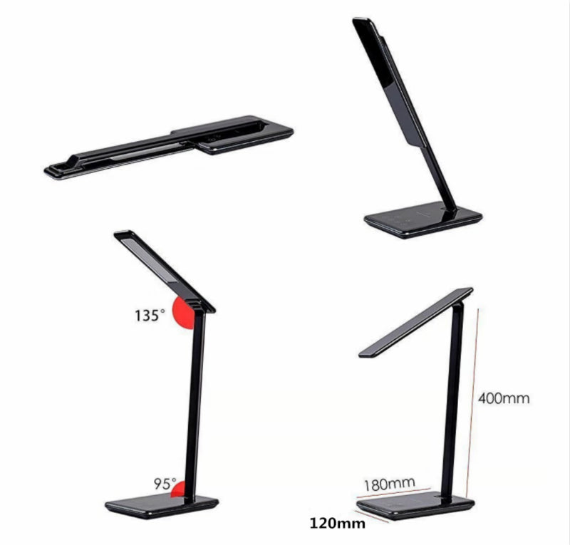 2-in-1 LED Desk Lamp & Wireless Charger | Foldable Touch Dimmer Bedside Light