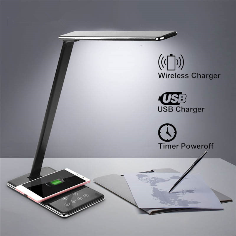 2-in-1 LED Desk Lamp & Wireless Charger | Foldable Touch Dimmer Bedside Light