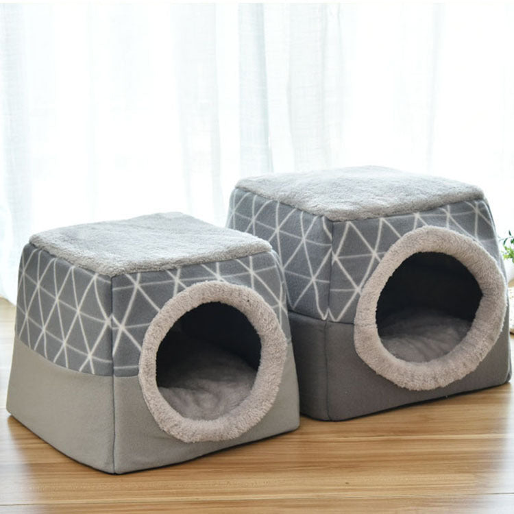 Premium Space Capsule Cat House — Flannel Tunnel Bed, All Seasons, 2 Colors & 2 Sizes