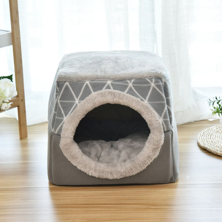 Premium Space Capsule Cat House — Flannel Tunnel Bed, All Seasons, 2 Colors & 2 Sizes