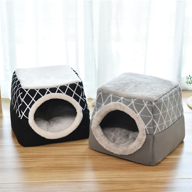 Premium Space Capsule Cat House — Flannel Tunnel Bed, All Seasons, 2 Colors & 2 Sizes
