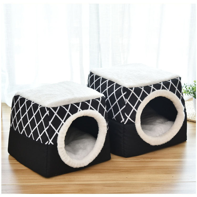 Premium Space Capsule Cat House — Flannel Tunnel Bed, All Seasons, 2 Colors & 2 Sizes