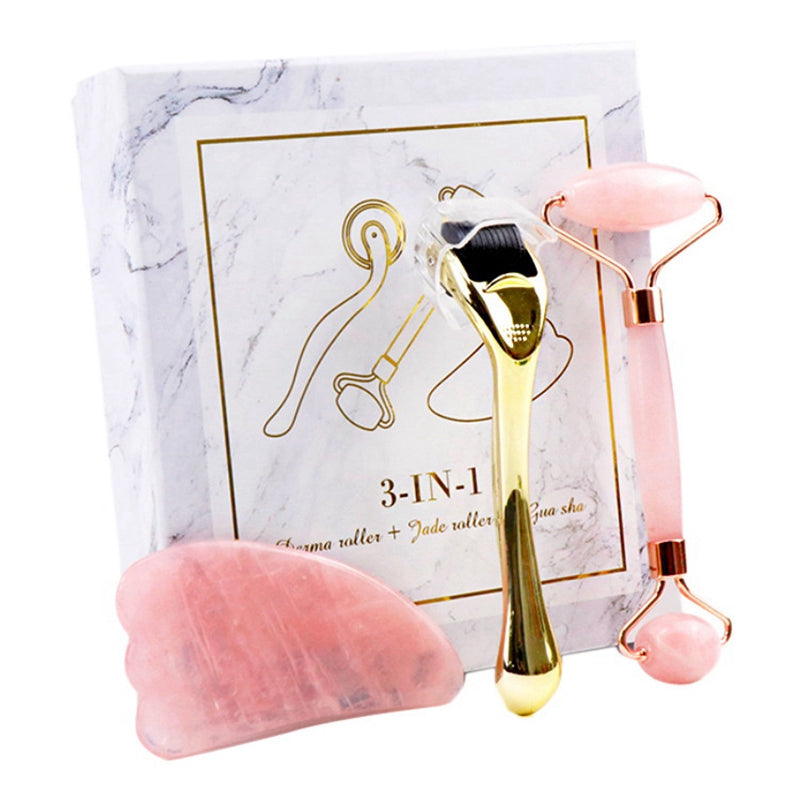 Luxury Crystal Gua Sha & Jade Roller Spa Set | Micro-needle Face Scraping Beauty Ritual