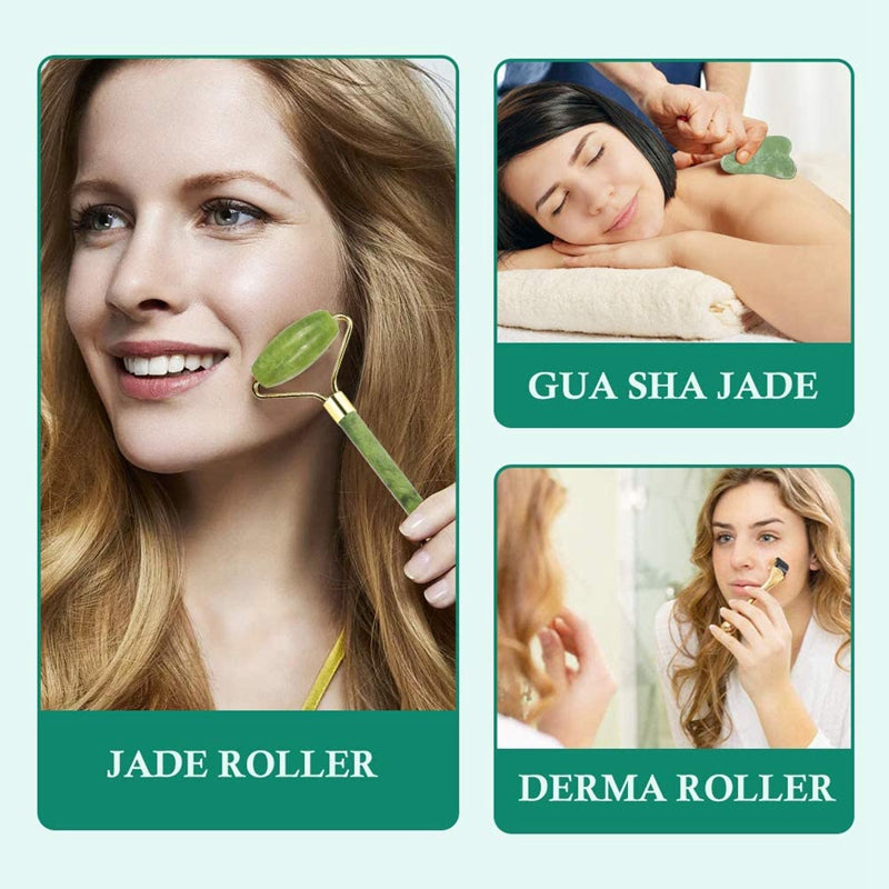 Luxury Crystal Gua Sha & Jade Roller Spa Set | Micro-needle Face Scraping Beauty Ritual