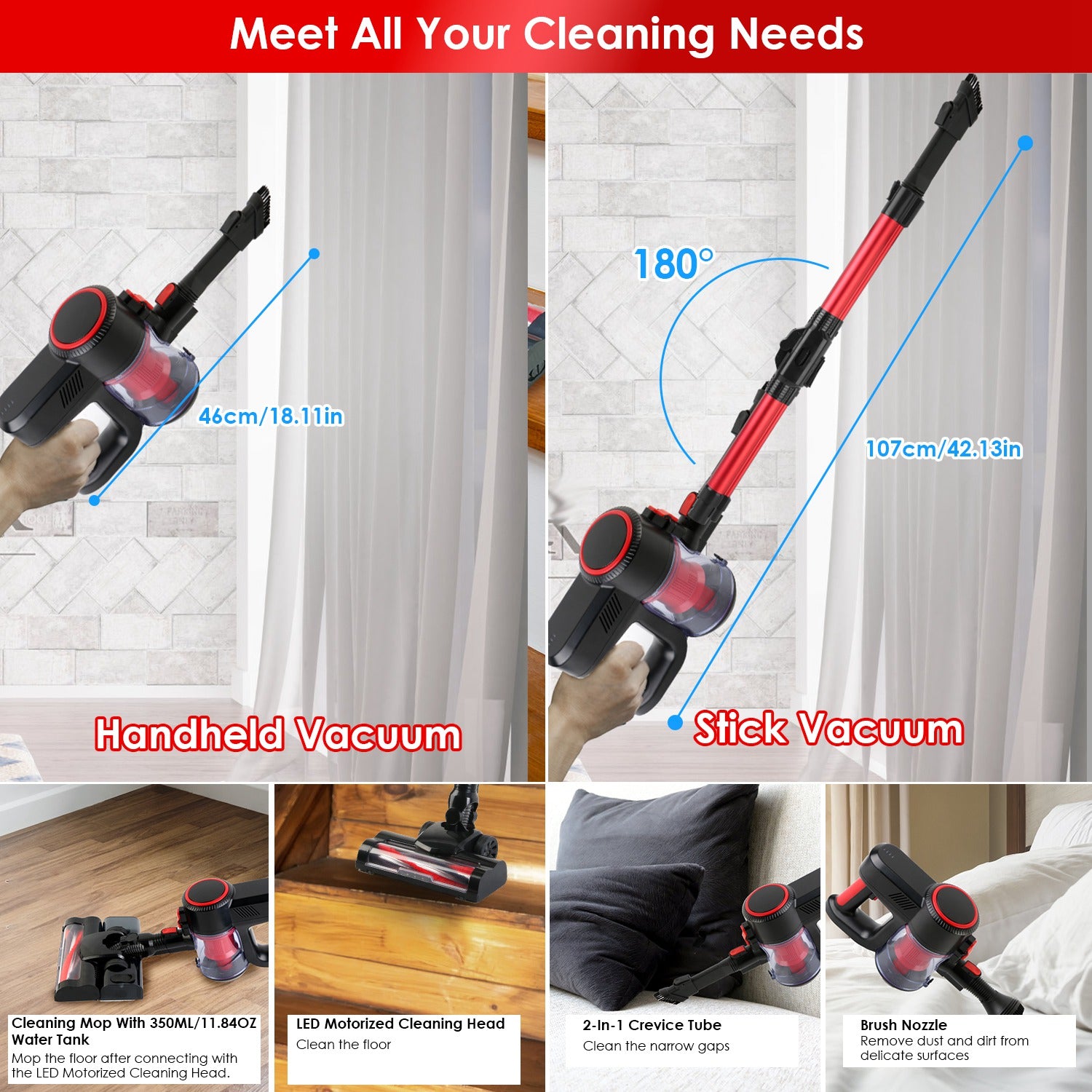 VacuElite™ Cordless 4-in-1 Stick Vacuum & Mop — 12000Pa, LED Light, 180° Foldable, 30-Min Runtime