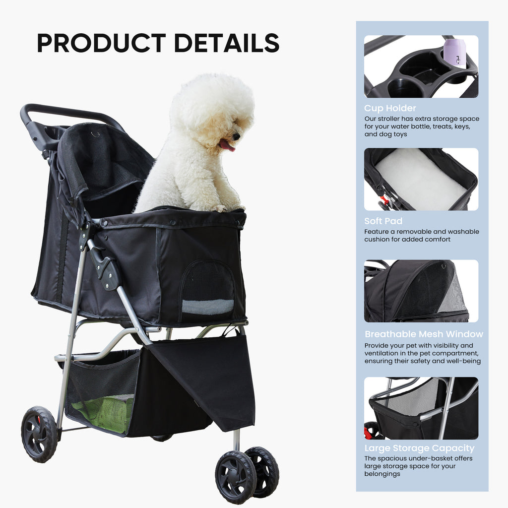 Luxury Pet Stroller Cart for Cats & Dogs — Foldable, All-Terrain, Breathable
