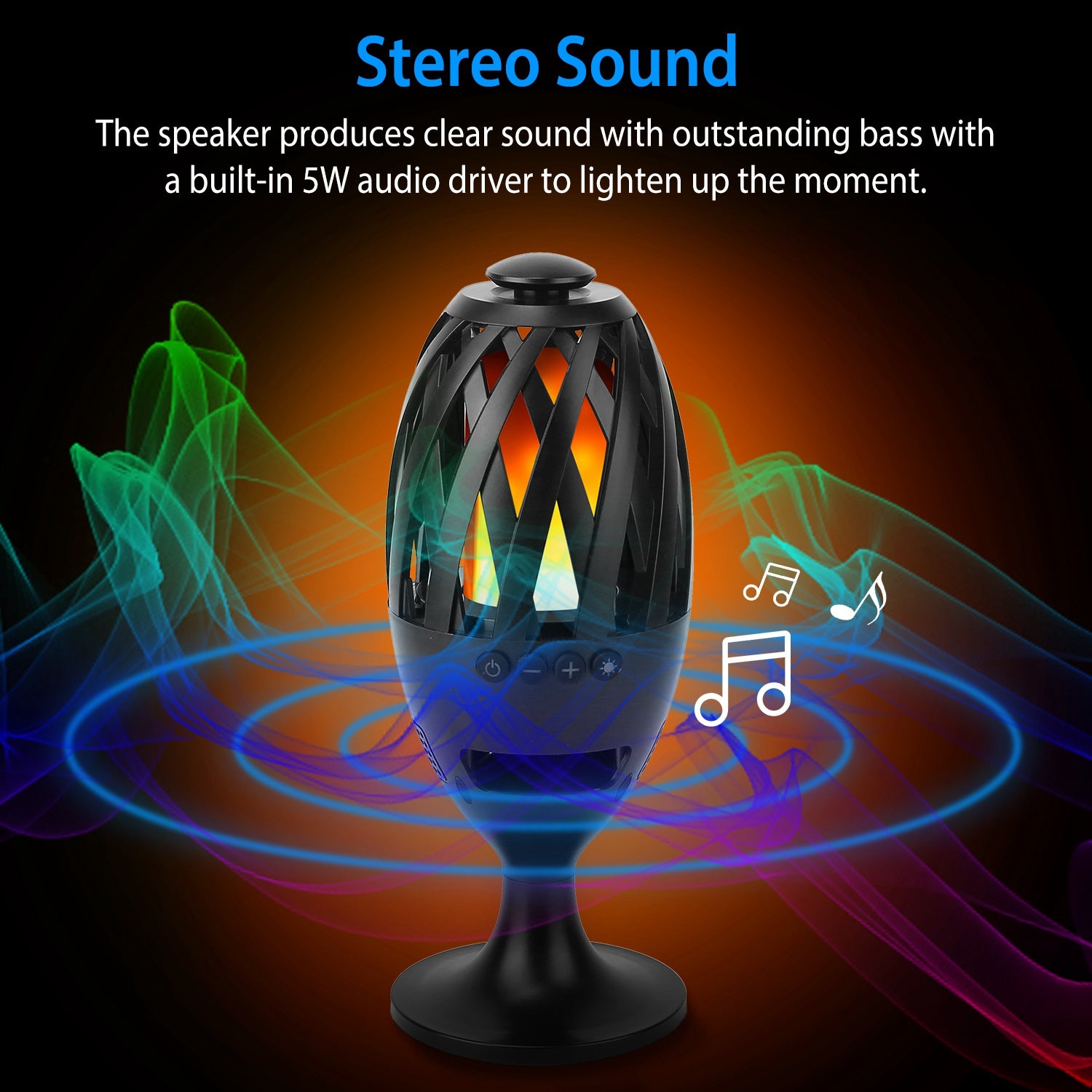 LED Flame Torch Bluetooth Speaker — Outdoor Waterproof Stereo Bass for Party & Camping