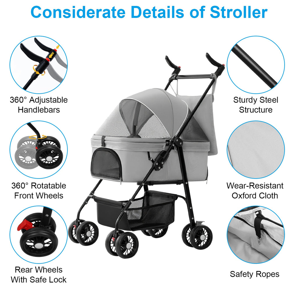 Premium 4-Wheel Foldable Pet Stroller — Travel Jogger with Removable Carrier & Storage