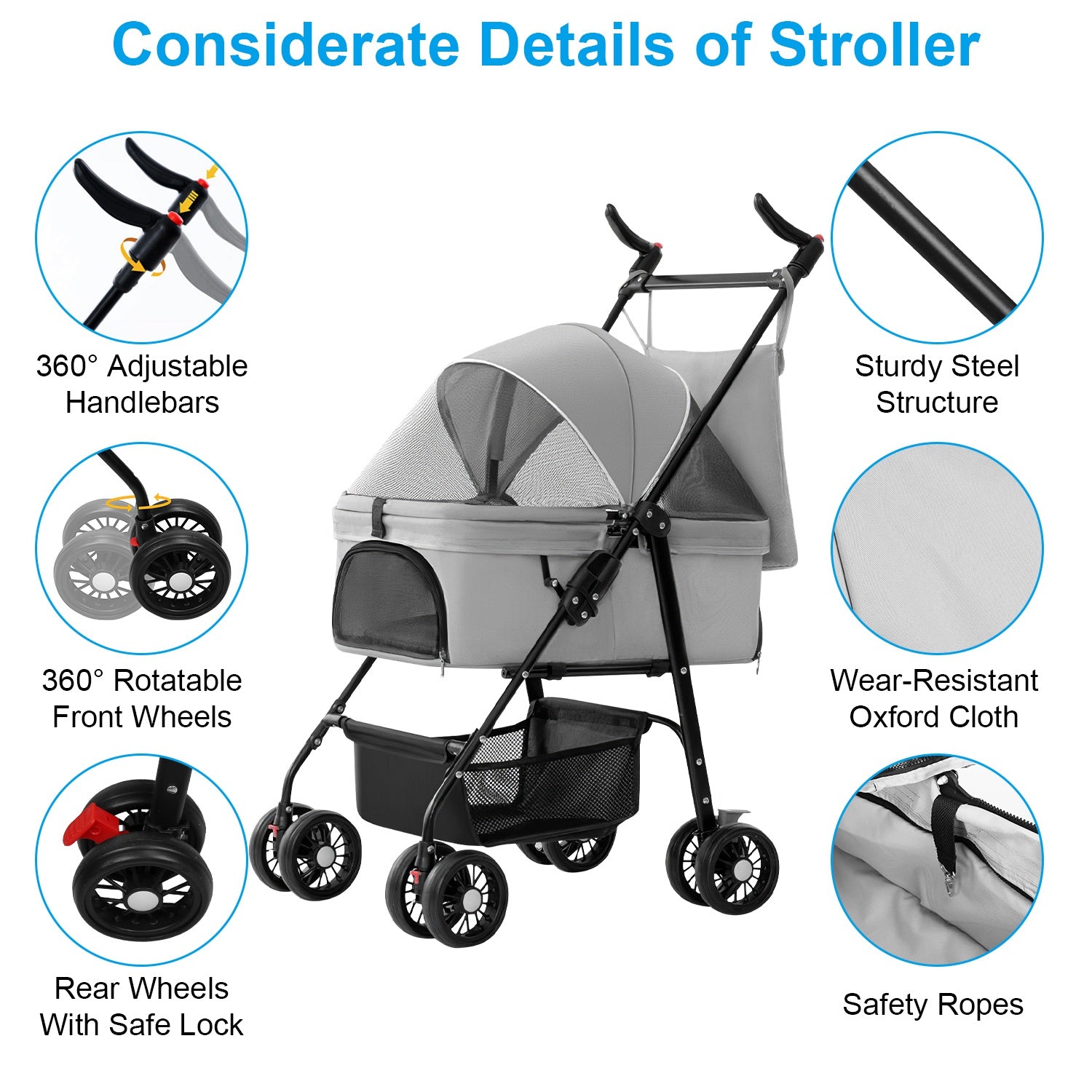 Premium 4-Wheel Foldable Pet Stroller — Travel Jogger with Removable Carrier & Storage