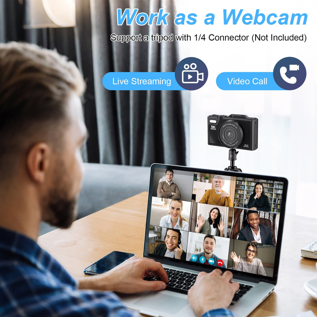 5K WiFi Vlogging Camera with Flip Screen, Fill Light & 2 Batteries