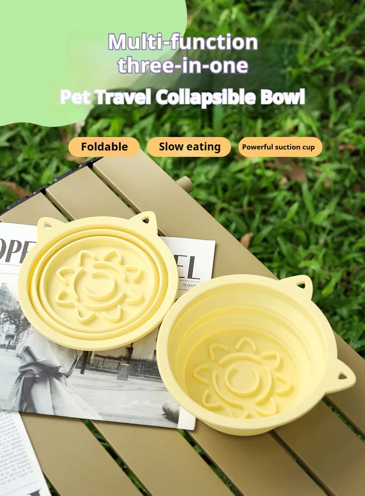3-in-1 Collapsible Pet Travel Bowl — Slow Feeder, Suction Cup & Collar Hook