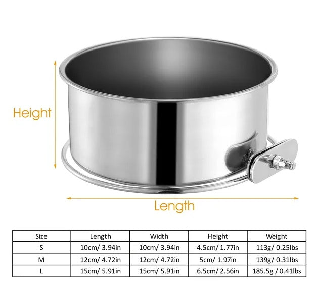 Stainless Steel Hanging Pet Bowl — Detachable Crate Food & Water Bowl for Dogs, Cats & Small Pets
