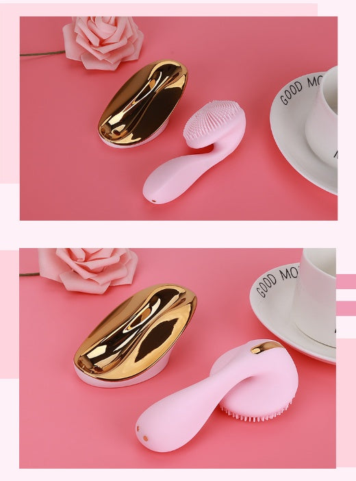 Sonic Silicone Face Cleansing Brush | 4-Mode Vibration Deep Pore Cleanser with Gold Charging Dock