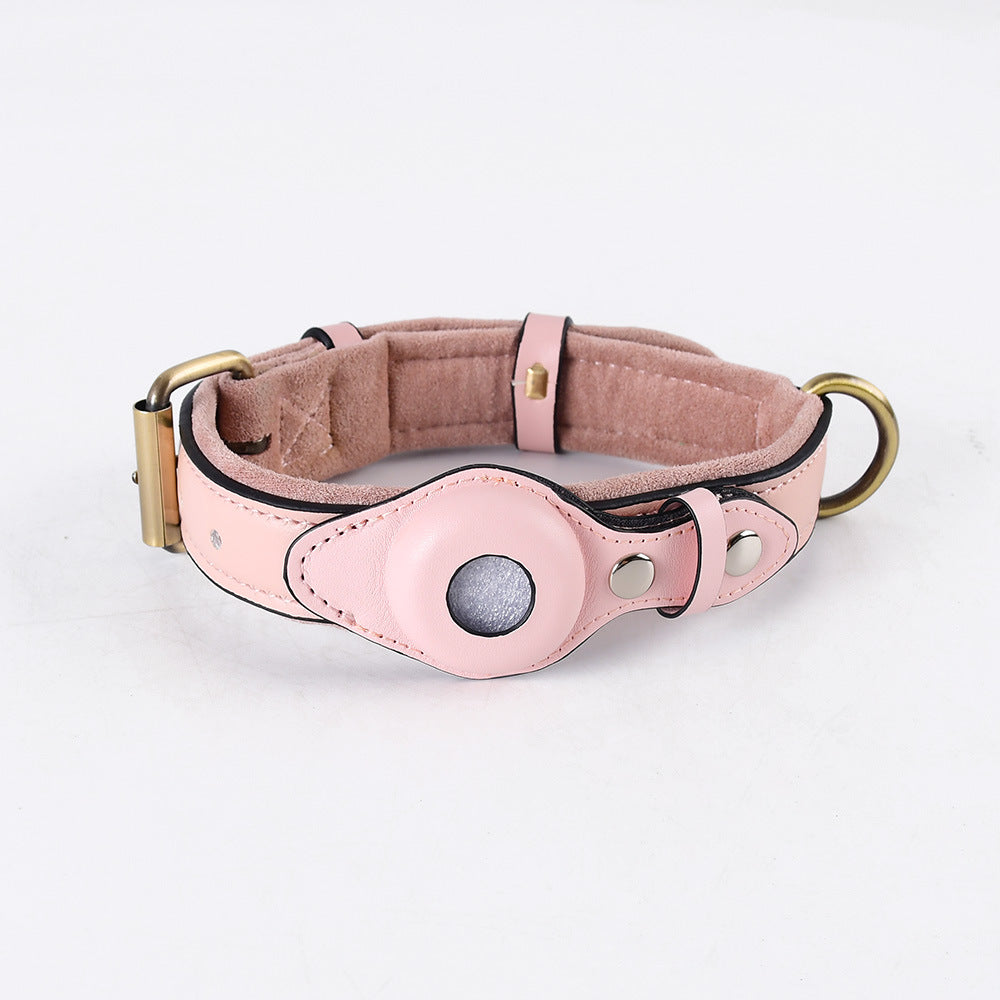 PawShield Leather GPS Tracker Collar Set – AirTag Compatible Dog Collar with Protective Case | 4 Colors, 3 Sizes