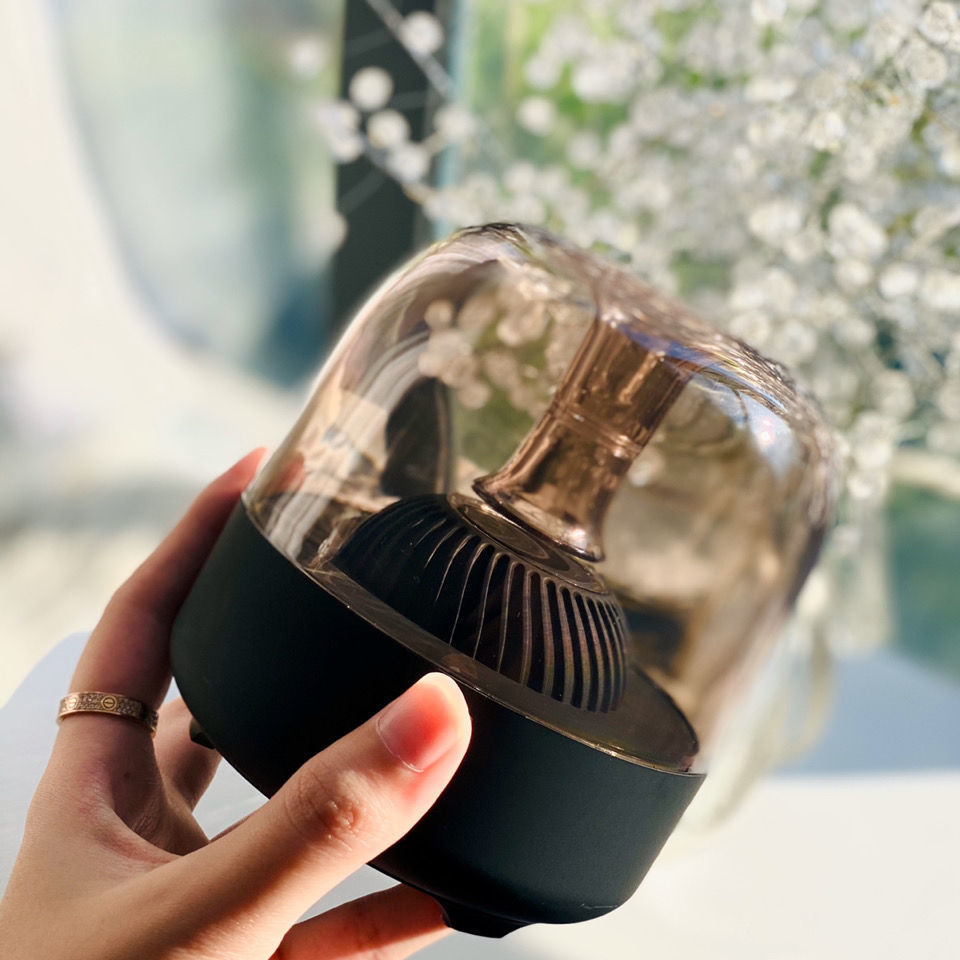 Blue Glass Mini Desktop Speaker — Bluetooth, FM Radio, TF Card, 6H Battery, Black & White