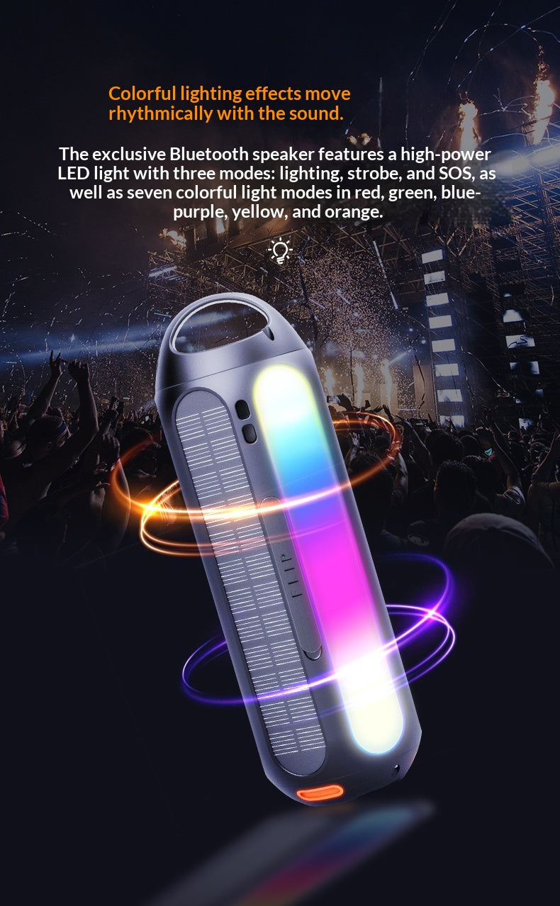 Outdoor Waterproof Bluetooth Speaker — 30W HIFI Sound, BT 5.1, RGB Lights & Solar Charging Option
