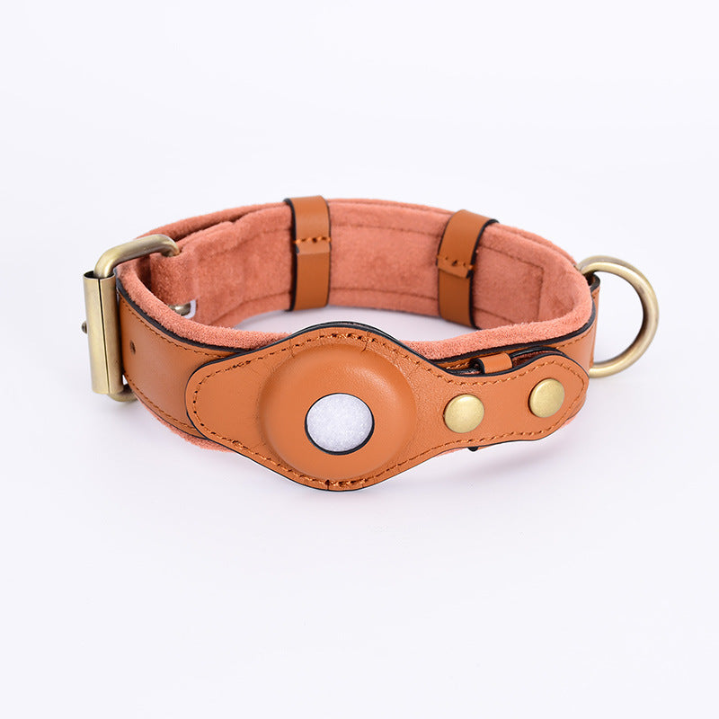 PawShield Leather GPS Tracker Collar Set – AirTag Compatible Dog Collar with Protective Case | 4 Colors, 3 Sizes