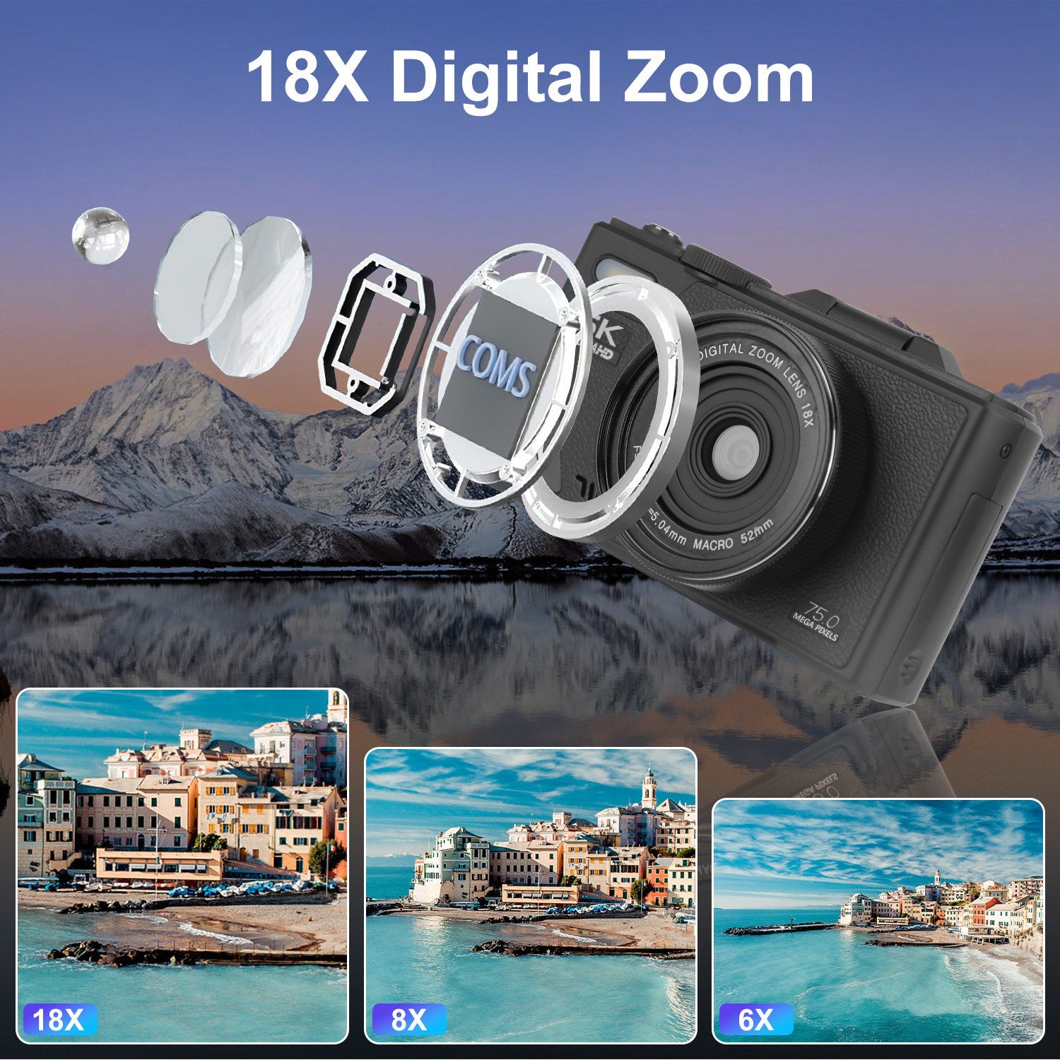 5K WiFi Vlogging Camera with Flip Screen, Fill Light & 2 Batteries