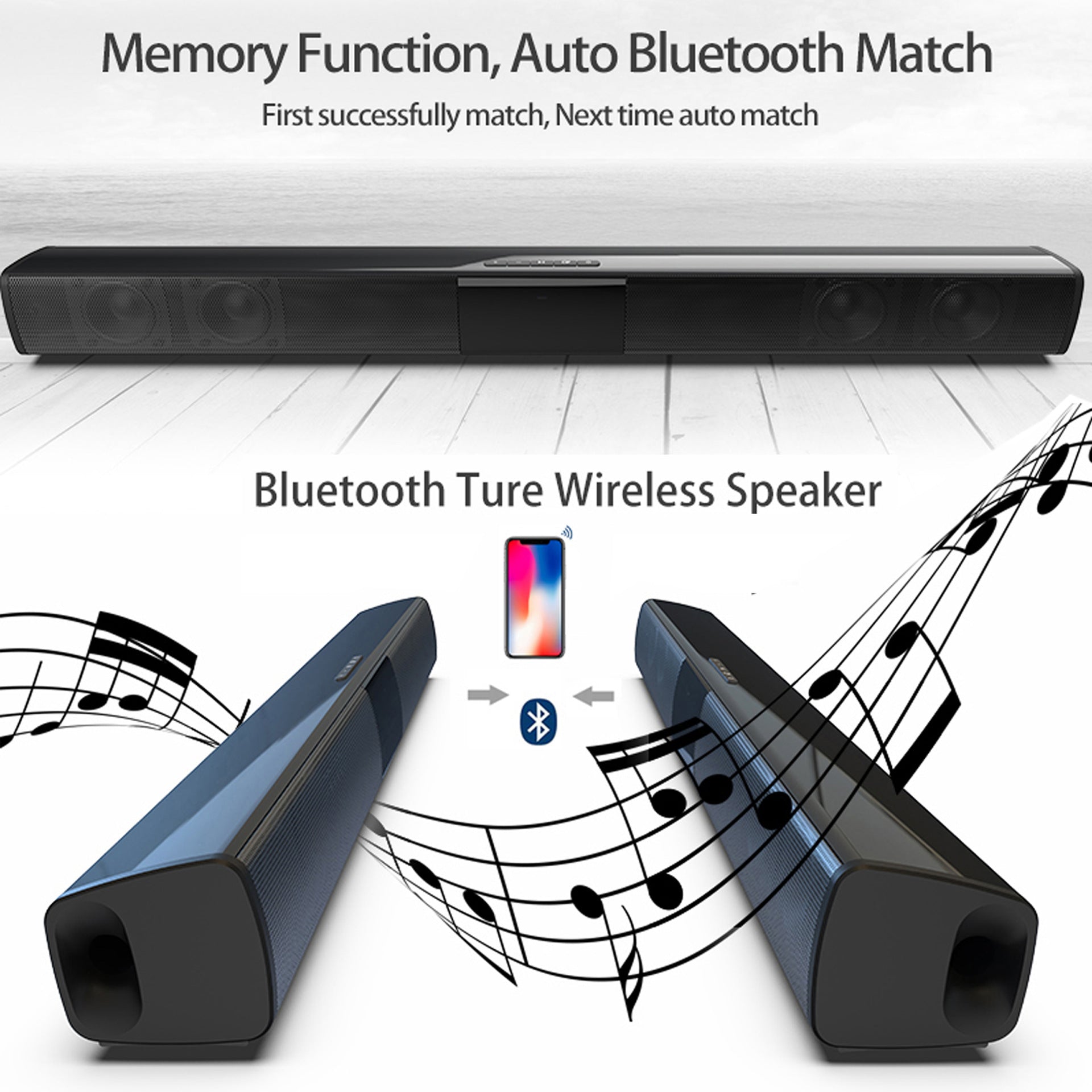 Home Theater Bluetooth Speaker System — 330mm & 550mm, Remote Control, Deep Bass, Black