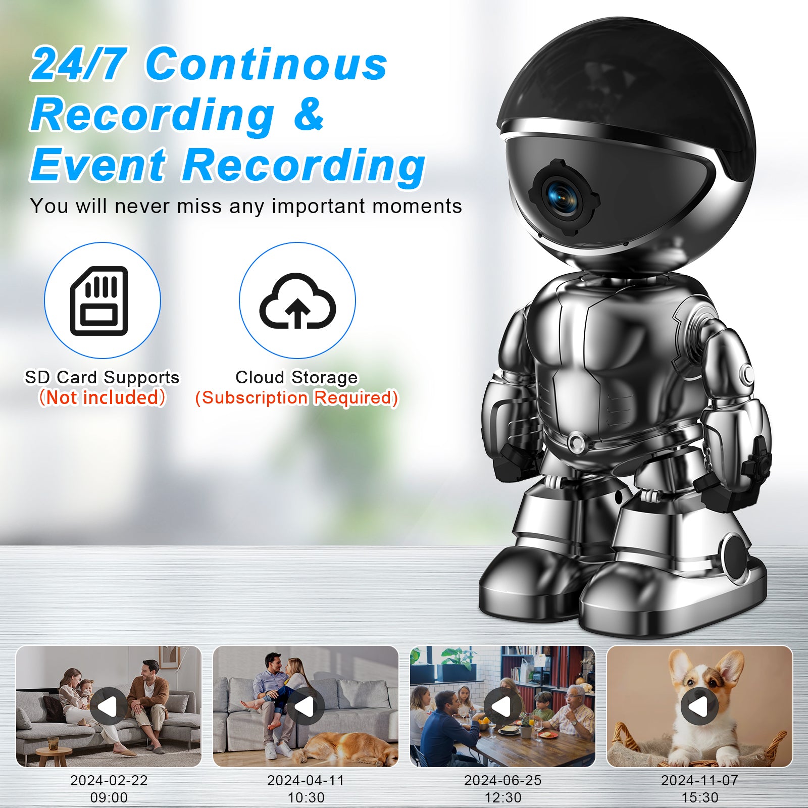 Smart PTZ WiFi Security Camera Pro | AI Tracking 350° Pan + Night Vision + 128GB