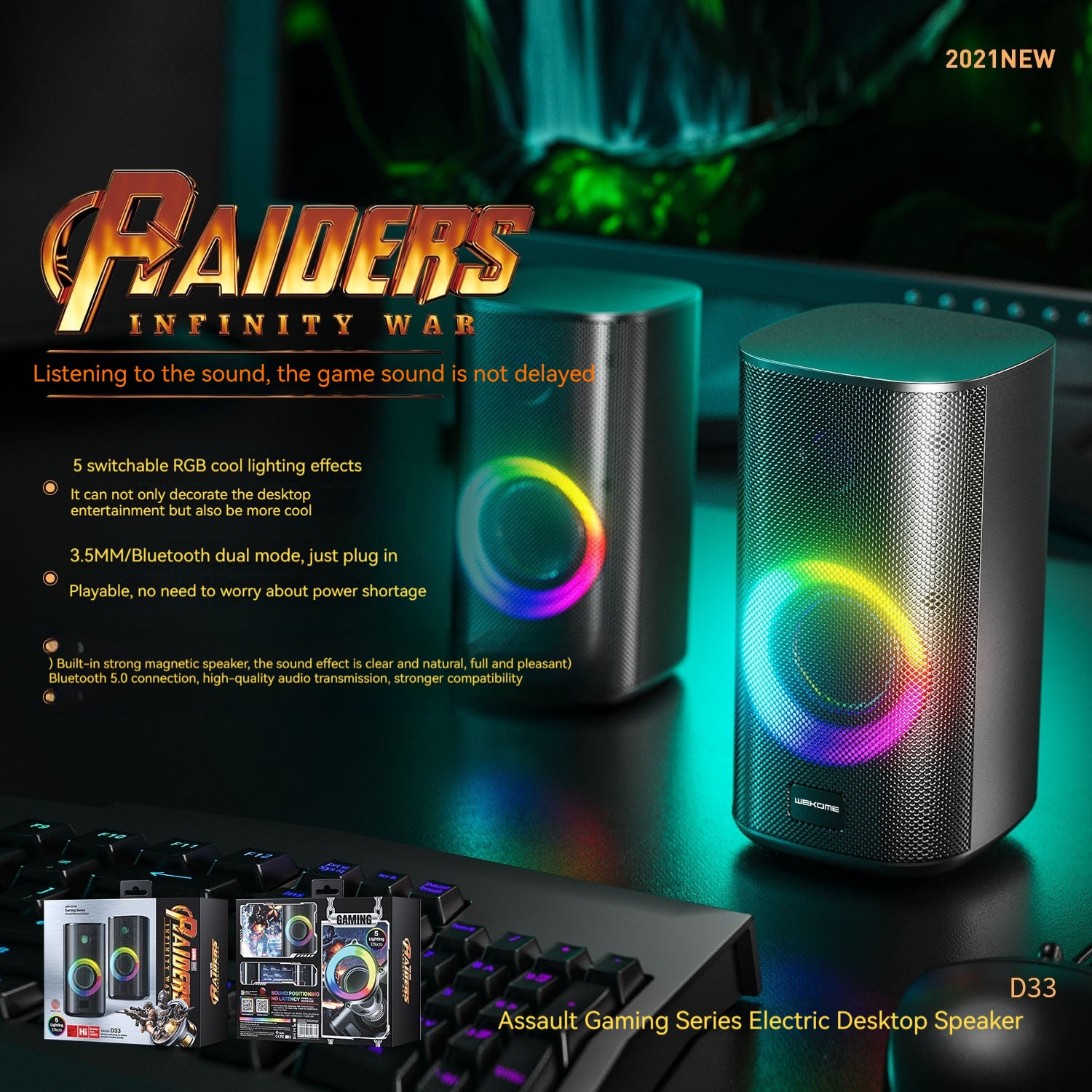 RGB Gaming Desktop Bluetooth Speaker | Dual Stereo Sound, LED Light Show & USB Powered