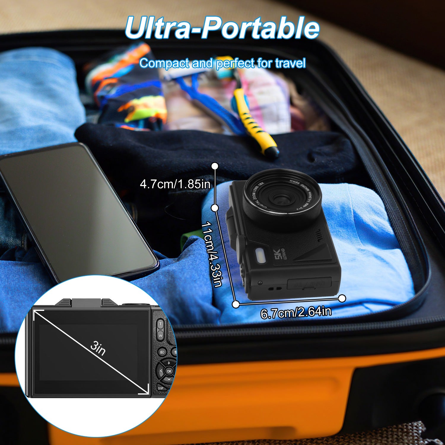 5K WiFi Vlogging Camera with Flip Screen, Fill Light & 2 Batteries