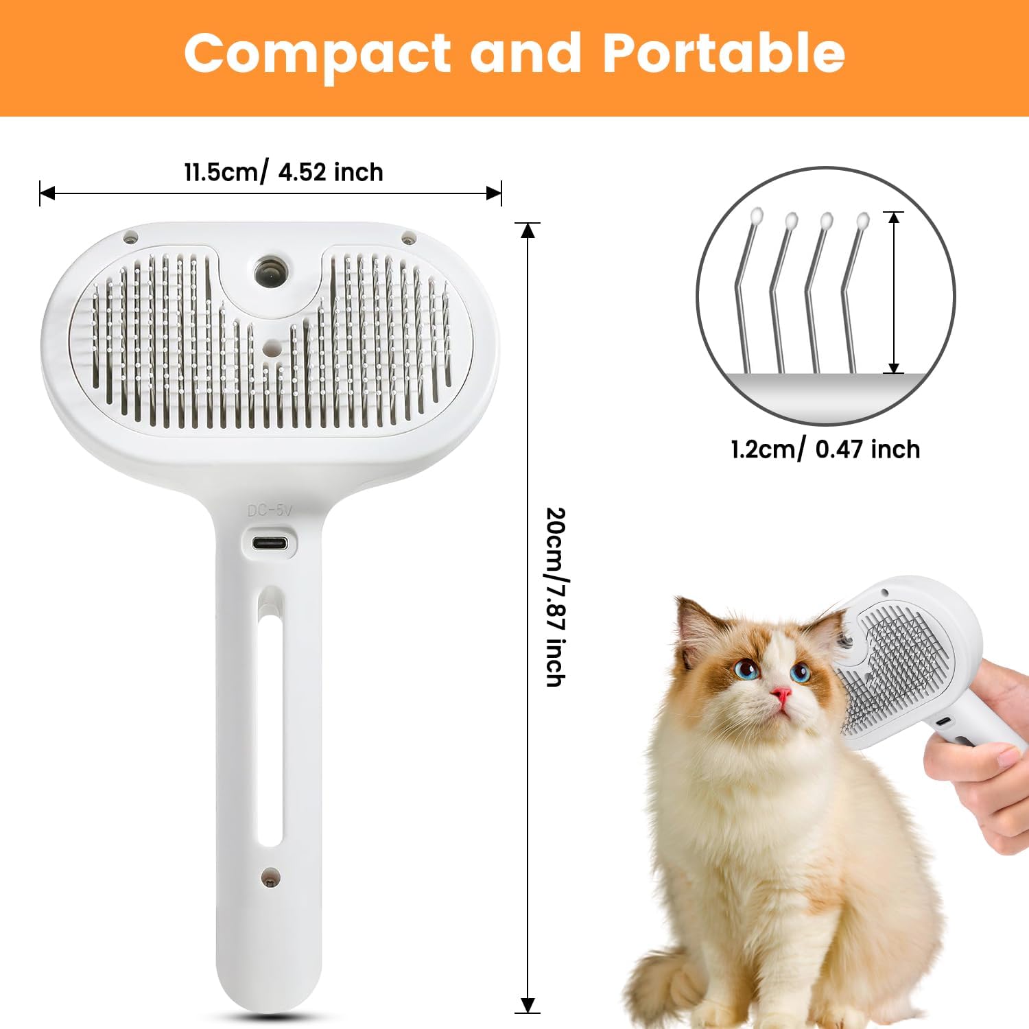 Image 1: "3-in-1 pet steam brush with water spray for cats and dogs"
Image 2: "Pet grooming brush with water mist spray and release button"
Image 3: "Steam brush grooming cat with water spray technology"
Image 4: "Self-cleaning pet brush with spray for long and short hair"
Image 5: "Water spray grooming comb removing pet hair and shedding"
Image 6: "3-in-1 steam brush with refillable water tank for pets"
Image 7: "Pet steam brush showing one-click release button feature"
Image 8: "Grooming brush with water 
