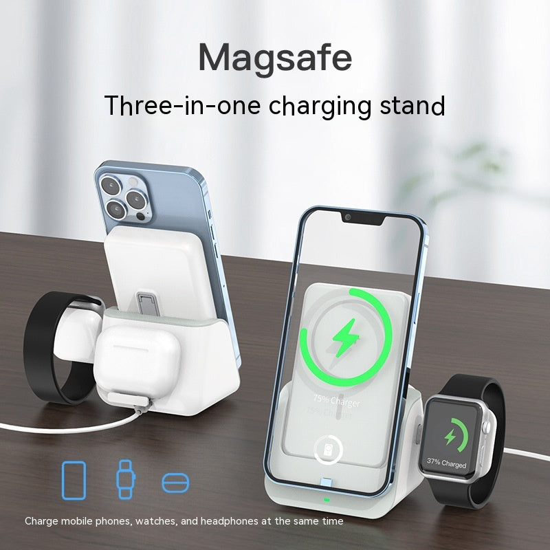 Image 1: "Magnetic wireless power bank 10000mAh with phone holder and MagSafe charging"
Image 2: "Portable power bank with magnetic attachment and kickstand for iPhone"
Image 3: "10000mAh wireless charger power bank with foldable phone stand"
Image 4: "3-in-1 magnetic power bank charging phone with built-in holder"
Image 5: "MagSafe compatible power bank with wireless charging and kickstand"
Image 6: "Portable magnetic charger 10000mAh with LED battery indicator"