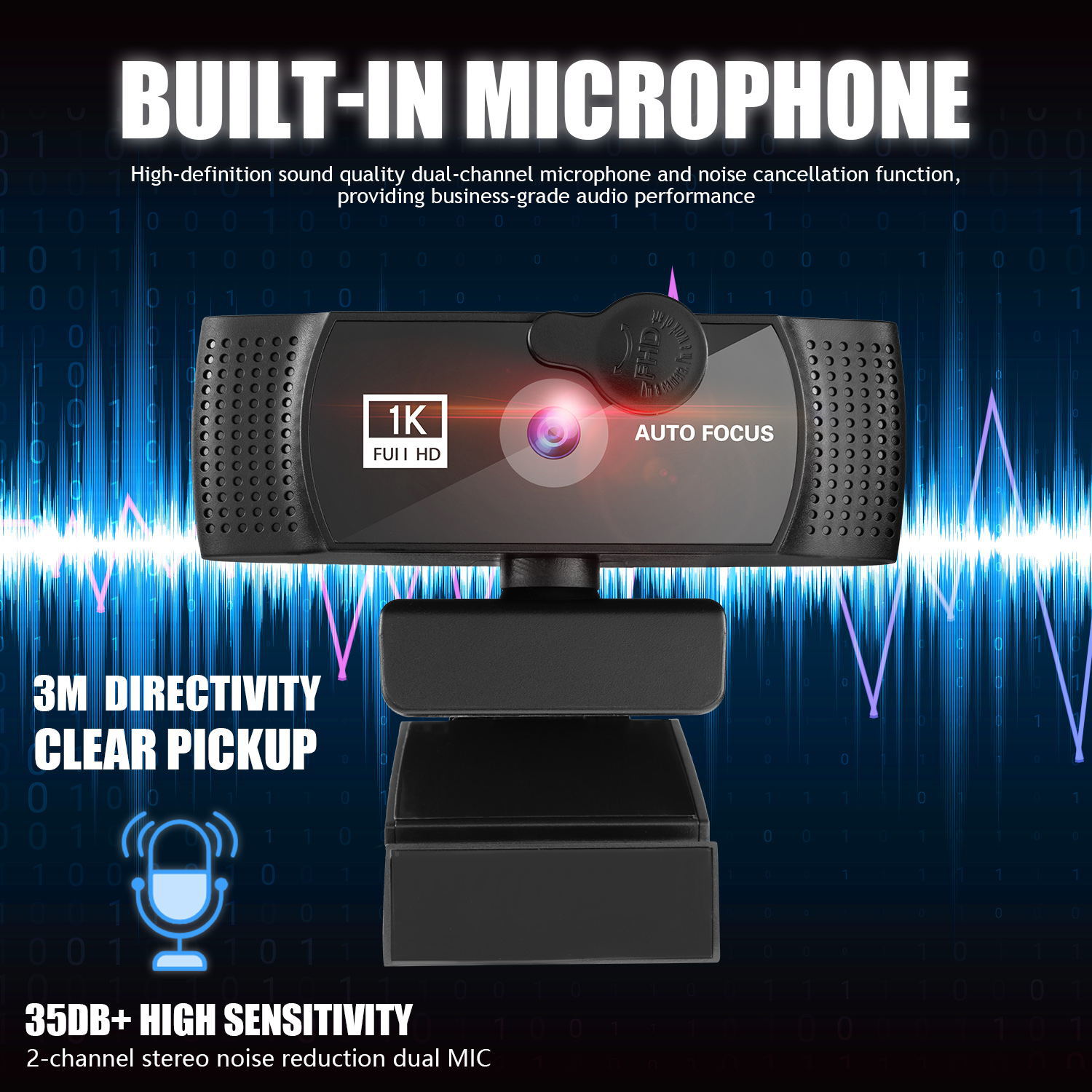 1080P Beauty Auto Focus Webcam — HD Computer Camera with Built-In Mic for Streaming & WFH