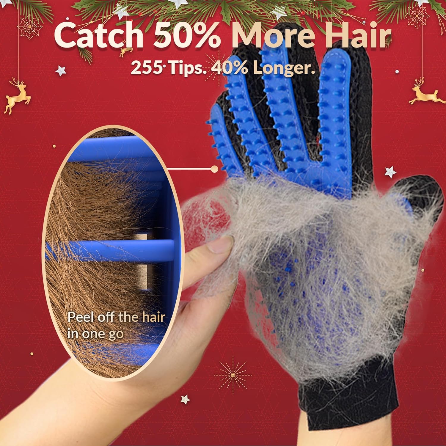 "Pet grooming gloves gentle hair remover for dogs and cats"
"Silicone pet grooming glove removing pet hair"
"Pet hair removal gloves with soft bristles"
"Person grooming dog with pet hair removal gloves"
"Pet grooming gloves collecting loose fur"