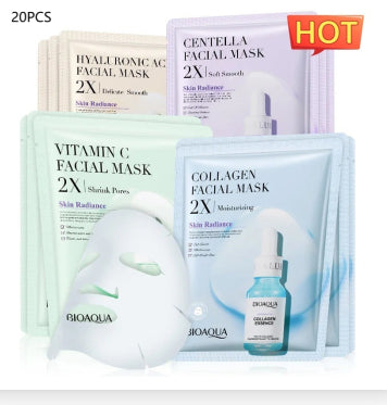 Luxury Korean Face Sheet Mask Bundle — Collagen, Centella, Hyaluronic Acid & Vitamin C Skin Glow Set